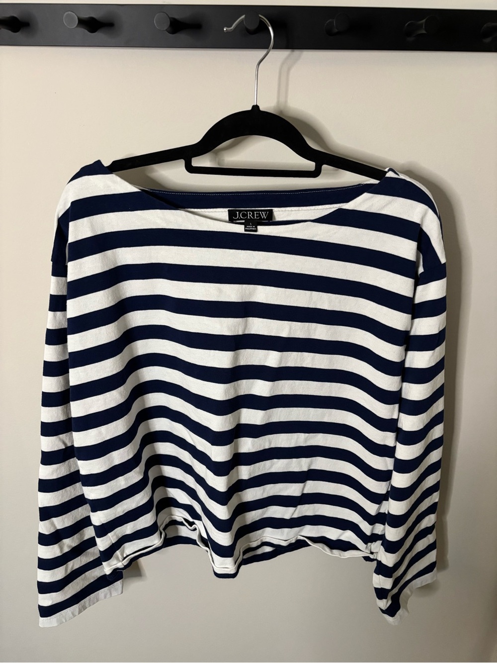 J. Crew Navy and White Striped Long Sleeve Boatneck Top
